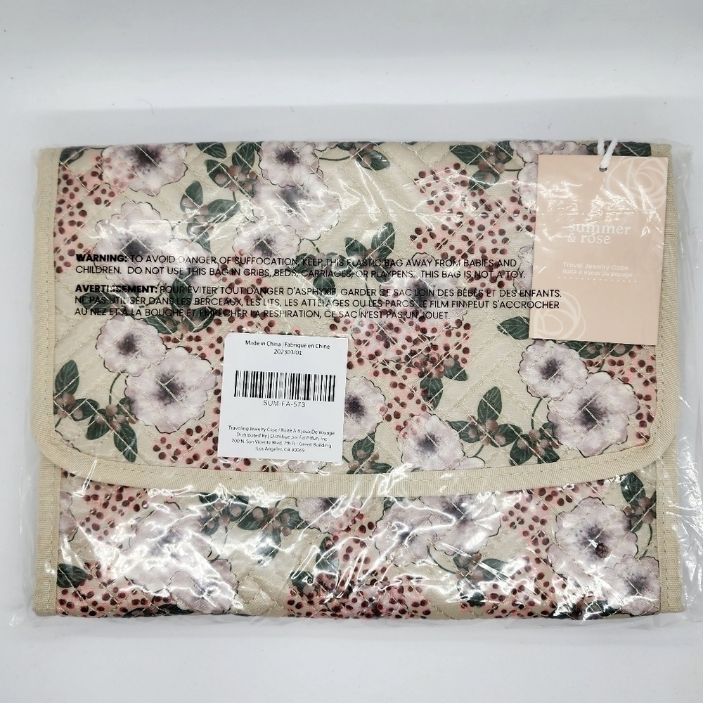 Summer & Rose Quilted Floral Folding Hanging Travel Jewelry Organizer Case
